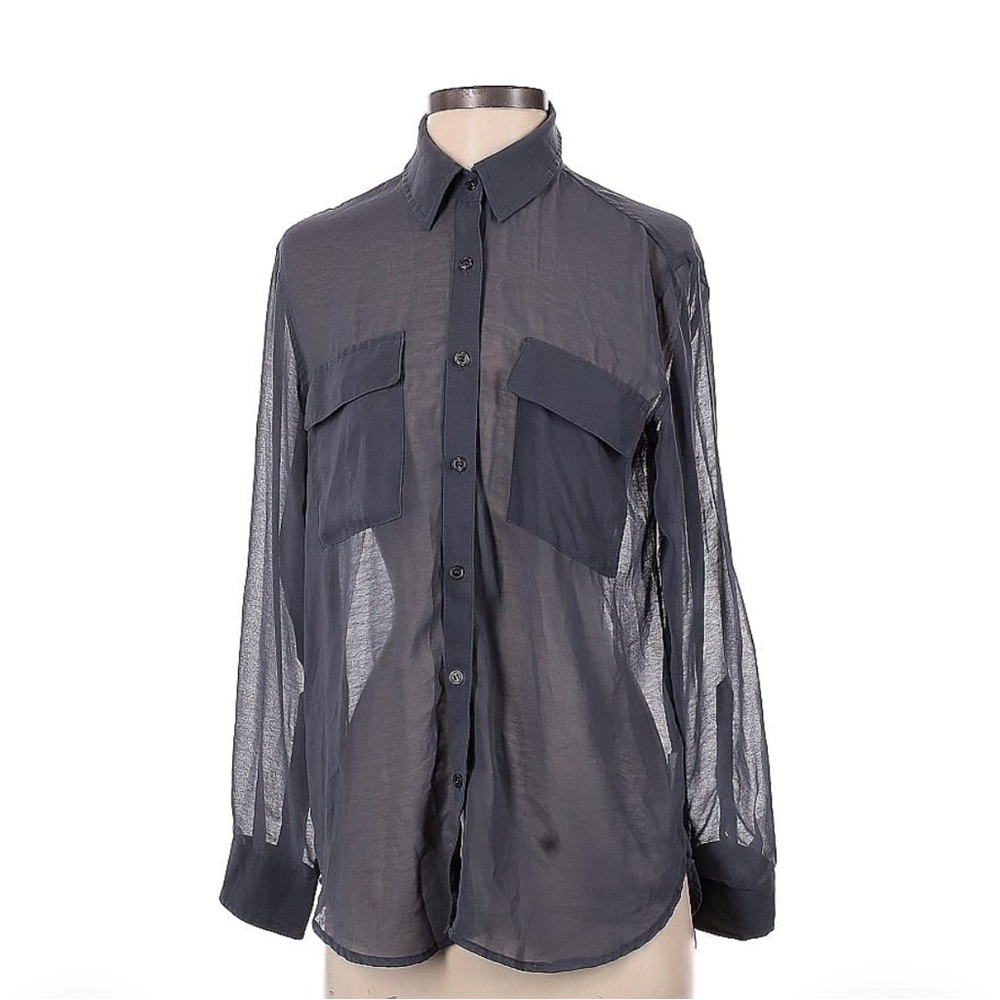 Sheer Navy Button up Blouse